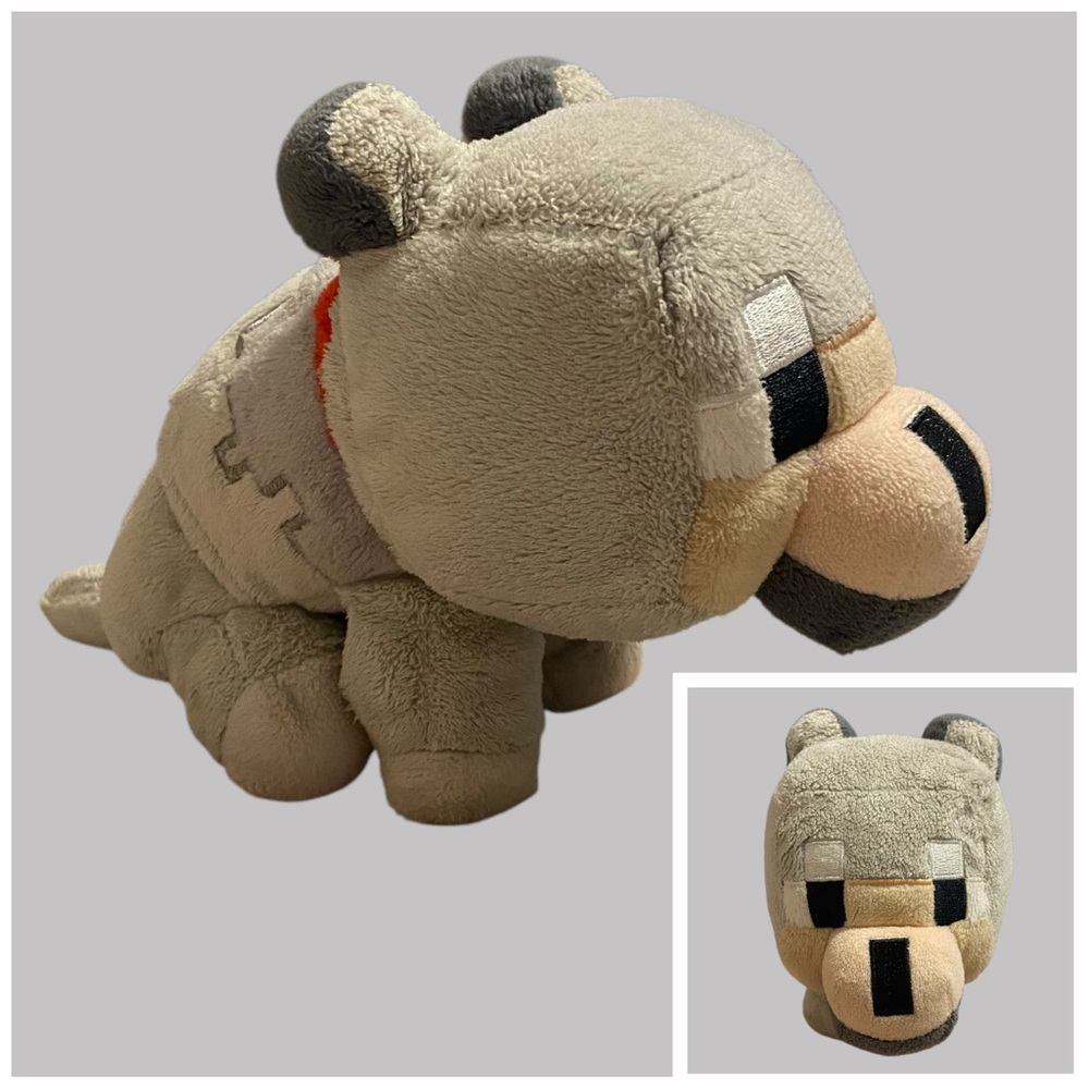 Mojang Jinx Minecraft Gray Baby Wolf Dog Beanie Plusht Stuffed Toy Sitting 8”